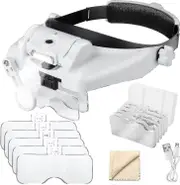 1x To 14x Headband Magnifier With Led Light, Handsfree Head Mount Magnifying Glass Visor Headset Loupe Tools For Professional Jewelry Close Work Sewin
