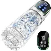 Male Masturbator Sex Machine, 4-in-1 Men’s Vibrator with 12S Pump, 7 Thrusting, Rotating, Vibrating, Sucking, Licking Functions & Penis Extender, LCD Display, 2025 Model, Black