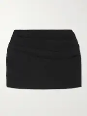 [Le Kasha] Le Kasha - Spetses Draped Organic Linen-gauze Mini Skirt - Black - small small Black