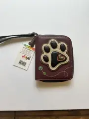 NEW CHALA Dog Paw Print Ladies/Woman’s Zippered Wristlet Wallet ID Pocket purple