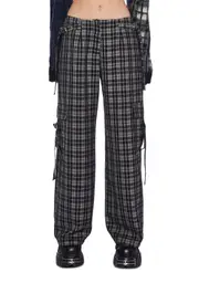 [The Ragged Priest] Checkered Wide Leg Trouser Pants