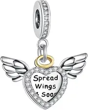 [MiniJewelry] Freedom in Love Heart Angel Wing Dangle Charm Compatible with Pandora Charms Bracelets