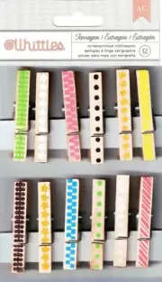 American Crafts, Gardenia, Clothespins, Clips, Painted, Whittles, Screen Printed