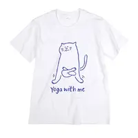 在飛比找蝦皮購物優惠-瑜伽貓t恤yoga with me幽默運動風美式漫畫字母男女