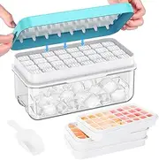 PHINOX Ice Cube Tray with Lid and Bin, 3 Pack Plastic Ice Cube Tray Molds, 96(4 * 8 * 3) pcs Ice Trays for freezer, Chilling Drinks, Whiskey & Cocktails, with Ice Container and Ice Scoop, BPA-Free