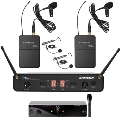 Samson Concert 288 Presentation Headset Lavalier Wireless Microphone+AKG Mic