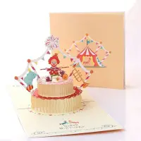 在飛比找Yahoo!奇摩拍賣優惠-特賣-生日賀卡小丑蛋糕韓國創意3D立體手工紙雕生日祝福留言小