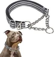 Martingale Collar for Dogs, Reflective Nylon Dog Collar Adjustable Walking Training Martingale Collars with Stainless Steel Chain for Medium Large Dogs (Grey,XL)