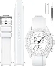 [REBANDACE] Strap for MoonSwatch Watch,Curved Silicone Replacement Strap for Omega X Swatch Speedmaster Moonswatch Watch 20mm,Soft Swatch Omega Strap for Men Women