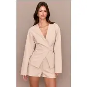 Light Grey Tailored Cinched Waist Asymmetric Blazer, Light Grey