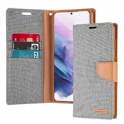 Goospery Canvas Samsung Galaxy S22+ /S22 Plus Wallet Leather Case Denim Stand Flip Fabric Pouch Credit Card Slots Cover - Grey