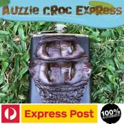 Authentic Australian Saltwater Crocodile Hip Flask Stainless Steel 6 oz