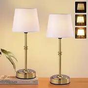 Cordless Table Lamp 2 Pack, 16" Fabric Shade Desk Lamp with 2-Level Brightness & Stepless Dimming, 5200mAh Portable Battery Operated Bedside Lamps for Bedroom, Office, Ambient LED Lamps for Restaurant
