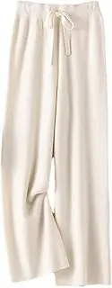 [Jegsnoe] Women Wool Pants High Waist Wide Leg Pants Winter Loose Casual Knitted Trousers