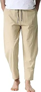 [Generic] Men's Casual Cotton Pants Elastic Waist Drawstring Lightweight Cropped Pants Open Bottom Beach Yoga Trousers for Men