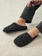 Black/Grey Knitted Mule Slippers (E01507) | $33