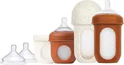 Boon Nursh Silicone Bottle Bundle with Lid (2 x 8oz, 2 x 4 oz, 2 x Lid, 2 x Flow Nipple)