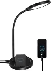 Desk Lamp with Wireless Charger, LED Desk lamp with USB Charging Port,5 Lighting