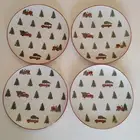 Set of 4 Spectrum Designz Christmas Tree Red Farm Truck Plates Salad Appetizer