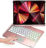 360° Rotatable Case with Keyboard for iPad Air 5 2022/Air 4 2020 10.9 inch Air 5th/4th 10.9" Protective Cover Backlit Touchpad Pencil Holder (Rose Gold)