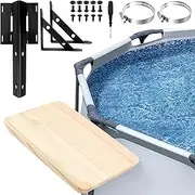Anglekai Table for Above Ground Pool, Swimming Pool Side Wall Table Accessories Swim Up Bar Fits 2.3In Or Less Top Rail 15.7×9.8In Tabletop, Original Wood Color, for Above-Ground Round & Oval Pools