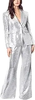 [HEYDHSDC] 2 Piece Sequined Women's Suit Party Wedding Tuxedo Set Jacket Pants Suits
