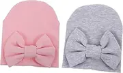 [Holibanna] 2Pcs Cotton Cap Bowknot Design Turban for Soft and Breathable Cotton Hats for Newborns for Shower Photography Sessions Grey
