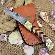 Handmade Damascus Folding Knife Hunting Knives with Sheath Damascus Pocket Knife Wood Hanlde Prime Quality camping Knife Hunting Expert