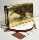 A74 Oroton Chain Shoulder Bag Genuine Leather Metallic Gold