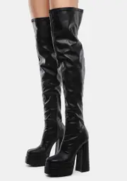 Obsidian Back To Business Platform Thigh High Boots