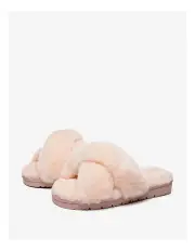 [EVERAU] Leanna Fluffy Cross Straps Slide in Pink