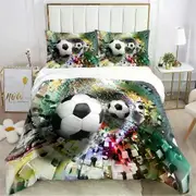 v2236 Bed Sheets Football Duvet Cover Set Soft Comforter Bedding Sets and Pillowcases for Teens, Single/Double/Queen/King Quilt Cover Pillowcase 3-Pi