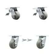 4 Inch Thermoplastic Rubber Caster Set with Ball Bearings 2 Brakes 2 Swivel Lock