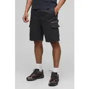 Mens Grey Elasticated Waist Relaxed Twill Buckle Cargo Shorts
