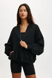 [Body] Body - Plush Zip Through Bomber - Black M BLACK