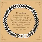 [Generic] Grandma Gift. Best Thank You Gifts for Grandma, I Love You Even More. Appreciation Gifts, Cuban Link Chain Bracelet with Message Card for Grandma, Small, Silver Plated Zinc, Cubic Zirconia