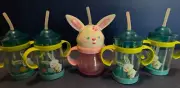 Target Brand Lot of 5 Spring Easter Kid Cups w/ Straws Blue & Pink Mix Bunnies