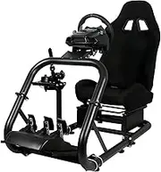 Dardoo Racing Wheel Stand with Seat Adjustable fit for Logitech G25 G27 G29 G920, Thrustmaster T80 T150, Fanatec,with Black Racing Seat,Flight Simulator Cockpit Wheel Pedal and Shifter Not Include