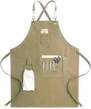 Leather Apron for Men Kitchen Apron Heavy Duty Canvas Barber Work Aprons Unisex Cross Straps Adjustable Salon Hairdresser Bib