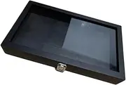 Qianly Jewelry Display Case Medal Storage Box Showcase Shadow Box Brooch Organizer Collector Case for Necklaces Trinkets Bracelets , Black 37.5x22x5.5cm