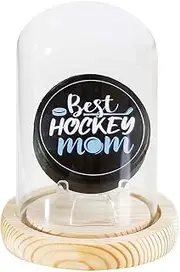 TAOHUAJIANG Glass Hockey Puck Display Case with Wood Base That Lights up and a Ice Hockey Pucks Hockey Puck Case Small Display Case Puck Holder Display (A)