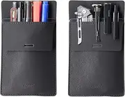 Pocket Protector, Leather Pen Pouch Holder Organizer, for Shirts Lab Coats, Hold 5 Pens, Designed to Keep Pens Inside When Bend Down. No Breaking of Pen Clip. Thick PU Leather, Black, 2 Per Pack.