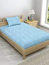 Enchant Home Satin Glory Pure Cotton Single Size Bedsheet for Single Bed | 1 Cotton Bed Sheet Single Bed (60x90 Inches) with 1 Pillow Cover | 200 TC Bed Sheet Single Bed (Leafy Blue)