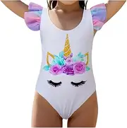 [OcenaSun10] Girls One Piece Swimming Costume Pool Beach Unicorn Print Summer Swimming Costume Sizes 3 to 12 Years