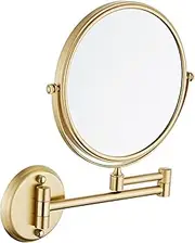 BIENKA Wall Mounted Makeup Mirror, 8Inch Round Double Sided Magnifying Shaving Mirror, Bathroom 360 Swivel Extendable Vanity Mirrors,Nickel,10X Mirror (Color : Brushed Gold, Size : 10X)