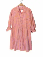 NWT Anthropologie Pilcro Tiered Shirt Dress Striped Button Front Orange Size XL