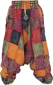 [Gheri] Men's Cotton Stone Washed Aladdin Wide Leg Genie Ninja Harem Pants Trousers