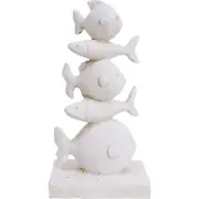 LVD Polyresin Rustic Fish Stack Sculpture Home/Room Table Decor 14x26cm White
