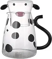 Cow's Milk Jatcher - Glass Carafe, Cute Decorative Carafe | Cold Bottle, Iced Tea Container With Mug, Clear Glass With Lid For Fruity Drinks, Accessories