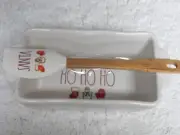 Rae Dunn Christmas White HO HO HO Mittens Mini Loaf Pan Dish w/Spatula New